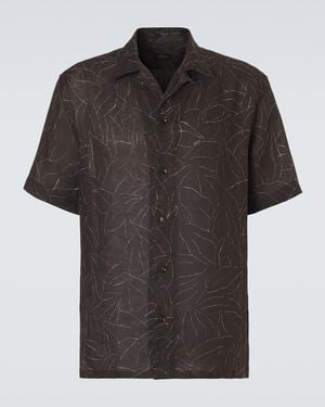 Brioni Printed Linen Bowling Shirt - Black
