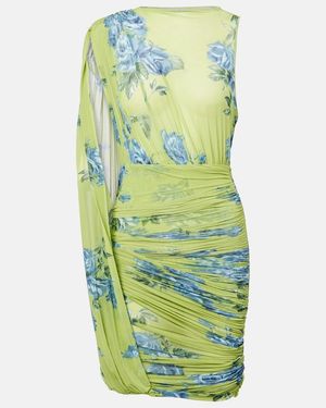 Magda Butrym Draped Floral Semi-Sheer Minidress - Green