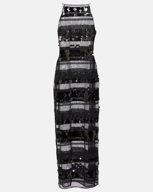 Oséree Sequined Striped Maxi Dress - Black