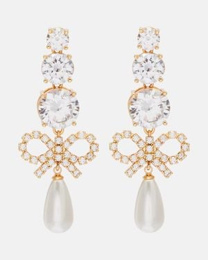 Self-Portrait Embellished Drop Earrings - White