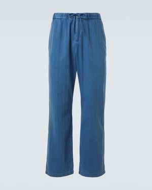 Frescobol Carioca Rocha Herringbone Cotton Twill Wide-Leg Trousers - Blue