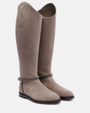 Brunello Cucinelli Monili Suede Knee-High Boots - Brown