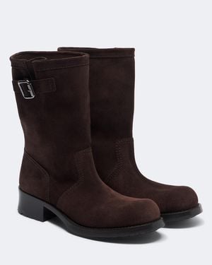 Prada Shard Suede Biker Boots - Brown