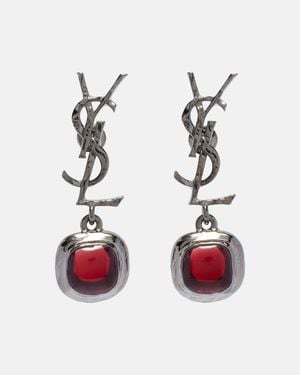 Saint Laurent Cassandre Embellished Drop Earrings - Red
