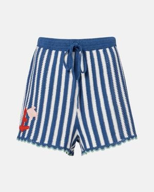 ALÉMAIS Crochet Striped Cotton Shorts - Blue