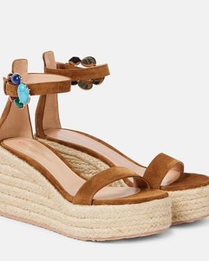 Gianvito Rossi Embellished Suede Platform Espadrilles - Brown