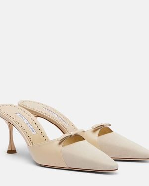 Manolo Blahnik Tapidpla Leather And Suede Mules - Natural