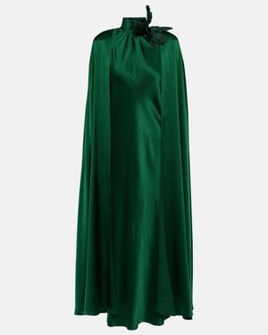 Rodarte Caped Embroidered Silk Satin Maxi Dress - Green