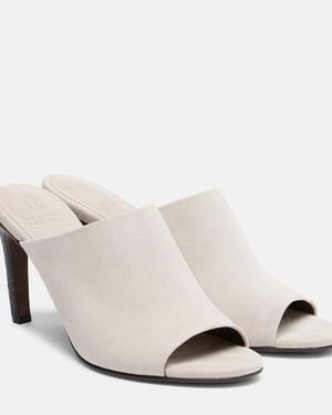Brunello Cucinelli Monili Suede Mules - White