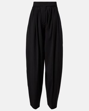 Sportmax Virgin Wool Pleated Balloon Pants - Black