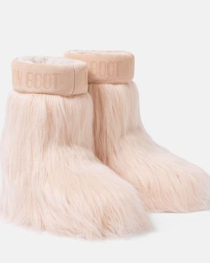 Moon Boot Icon Yeti Leather-Trimmed Snow Boots - Natural