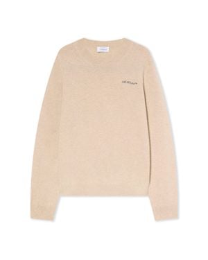 Off-White c/o Virgil Abloh Quote Knit Crewneck Logo Jumper - Natural