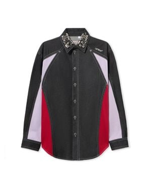 Off-White c/o Virgil Abloh Colour Block Denim Crystal Overshirt - Black