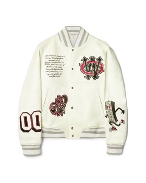 Off-White c/o Virgil Abloh Leather Crystal Varsity Jacket - White