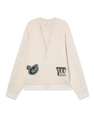 Off-White c/o Virgil Abloh Star Logo Diagonal Varsity Knit Cardigan - White
