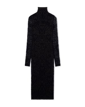 Off-White c/o Virgil Abloh Paisley Flock Mock-Neck Midi Dress - Black
