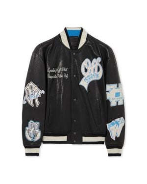 Off-White c/o Virgil Abloh Og Patches Racing Leather Varsity Jacket - Black