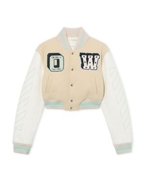Off-White c/o Virgil Abloh Graffiti Crop Varsity Jacket - White