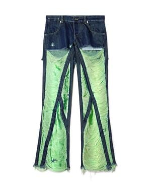 Off-White c/o Virgil Abloh Shredded Denim Trousers - Green
