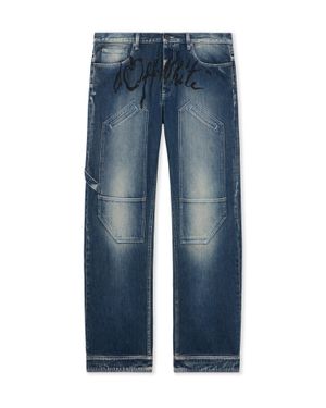 Off-White c/o Virgil Abloh Cherry Diagonal Twist Stack Jeans - Blue