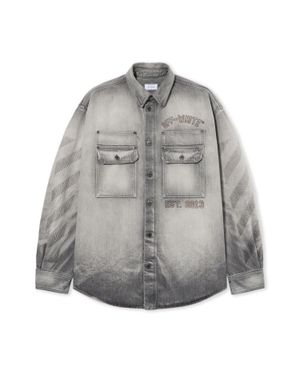 Off-White c/o Virgil Abloh Diagonal Embroidered Denim Military Overshirt - Grey