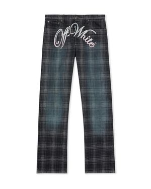 Off-White c/o Virgil Abloh Check Jacqaurd Slim Relax Jeans - Blue