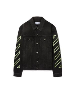 Off-White c/o Virgil Abloh Arrow Outline Denim Jacket With Irregular Diagonal Stitching - Black