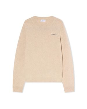 Off-White c/o Virgil Abloh Quote Knit Crewneck Logo Jumper - Natural