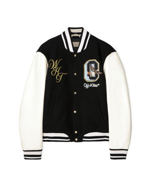 Off-White c/o Virgil Abloh Fresco Leather/Wool Varsity Jacket - Black