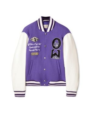 Off-White c/o Virgil Abloh Time Leather/Wool Varsity Jacket - Purple