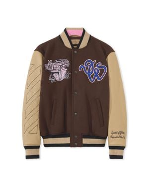 Off-White c/o Virgil Abloh Cat Off Leather And Wool Varsity Jacket - Brown