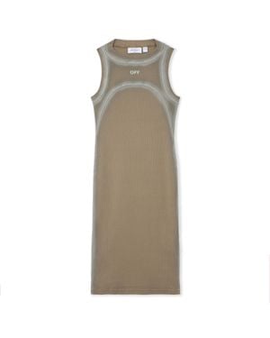 Off-White c/o Virgil Abloh Spray Off Stamp Ribbed Round Dress - Natural