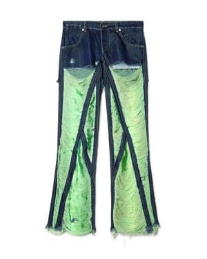 Off-White c/o Virgil Abloh Shredded Denim Trousers - Green