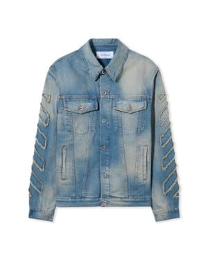 Off-White c/o Virgil Abloh Diagonal Raw Patch Denim Jacket - Blue