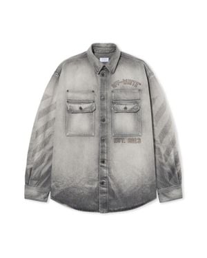 Off-White c/o Virgil Abloh Diagonal Embroidered Denim Military Overshirt - Grey