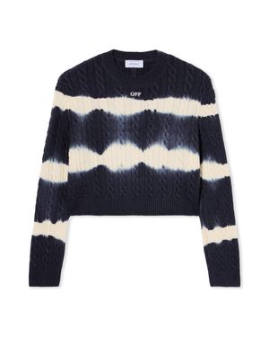 Off-White c/o Virgil Abloh Tiedye Cable Crop Crewneck Jumper - Blue