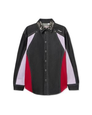 Off-White c/o Virgil Abloh Colour Block Denim Crystal Overshirt - Red