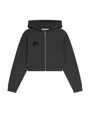 PANGAIA Cropped Zip Up Soft Organic Cotton Hoodie—Smoked - Black