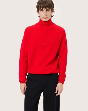 PANGAIA Merino Wool Half Zip Sweater—Coral - Red