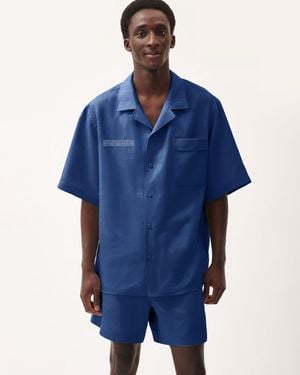 PANGAIA Dna Linen Camp Collar Shirt - Blue