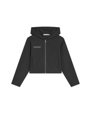 PANGAIA Double Jersey Cropped Zip Up Hoodie—Smoked - Black