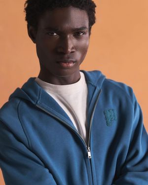 PANGAIA Heavyweight Logo Zip Up Soft Organic Cotton Hoodie—Crimson Echo - Blue