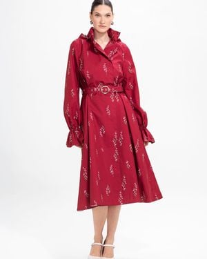 RainSisters Double Breasted Spring Coat With Front Pleats - Red