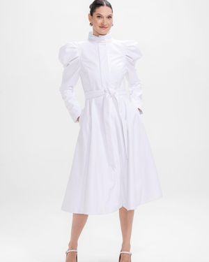 RainSisters Fit And Flare Coat With Balloon-Styled Sleeves - White
