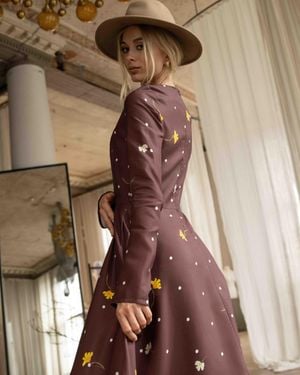 RainSisters Fit And Flare Long Sleeve Dress - Brown