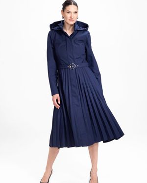RainSisters Fit And Flare A-Line Coat With Pleated Skirt - Blue