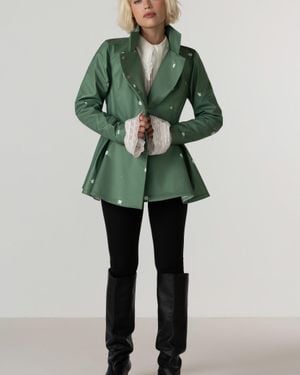 RainSisters Double Breasted Jacket With Detachable Hood - Green