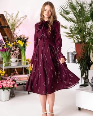 RainSisters Floral Midi Dress With Ruffles - Red