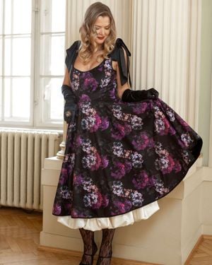 RainSisters Velvet A-Line Dress With Tie Straps - Multicolour