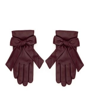 RainSisters Burgundy Leather Gloves With Cashmere Lining - Brown
